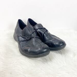 Clarks Wave 8.5 M Womens Black Leather Knot Slip-on Comfort Shoes